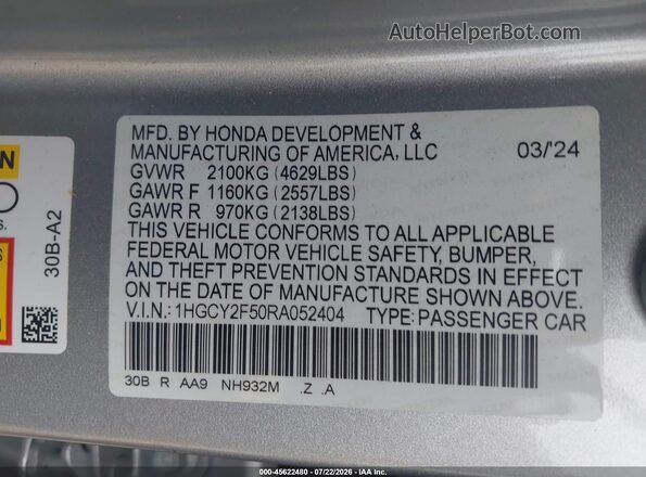 1HGCY2F50RA052404 2024 HONDA ACCORD Серебряный Вид подкапотного пространства