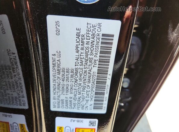 1HGCY2F50SA027511 2025 HONDA ACCORD Black ძრავის განყოფილების ხედი