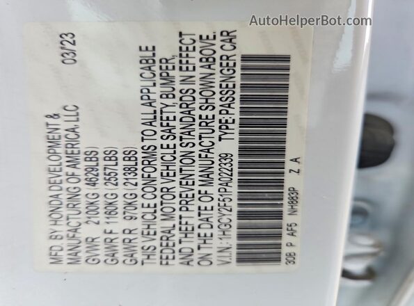 1HGCY2F51PA022339 2023 HONDA ACCORD Белый Вид подкапотного пространства