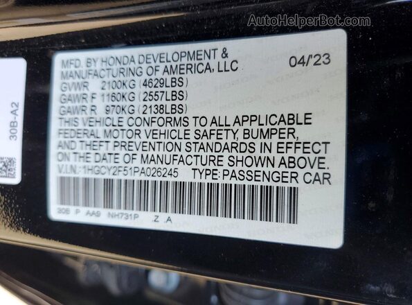 1HGCY2F51PA026245 2023 HONDA ACCORD Black VIN კოდის სტიკერის ხედი