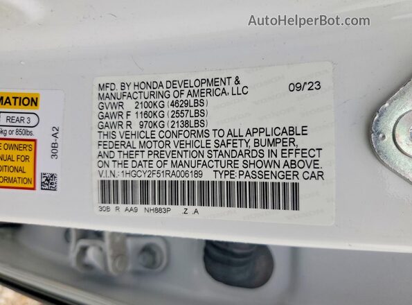 1HGCY2F51RA006189 2024 HONDA ACCORD White Vista del compartimento del motor
