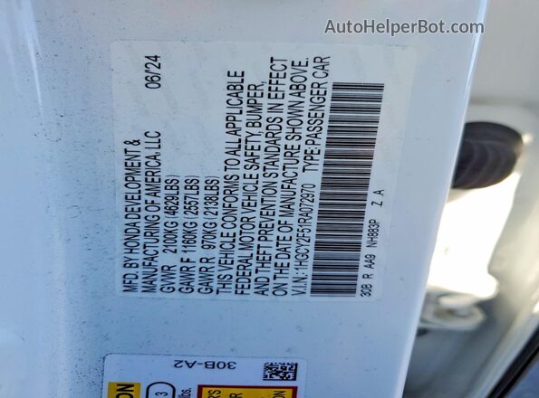 1HGCY2F51RA072970 2024 HONDA ACCORD White ძრავის განყოფილების ხედი