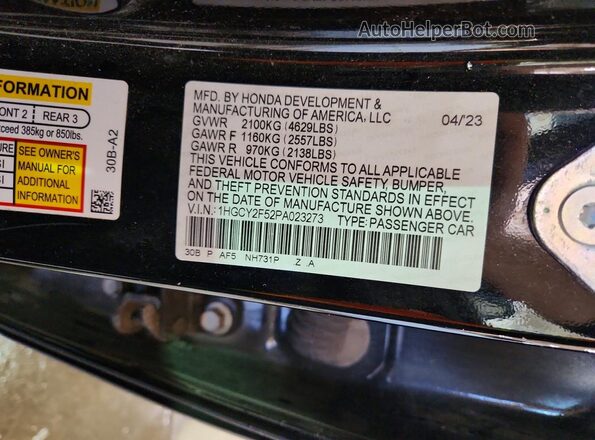 1HGCY2F52PA023273 2023 HONDA ACCORD Черный Вид подкапотного пространства
