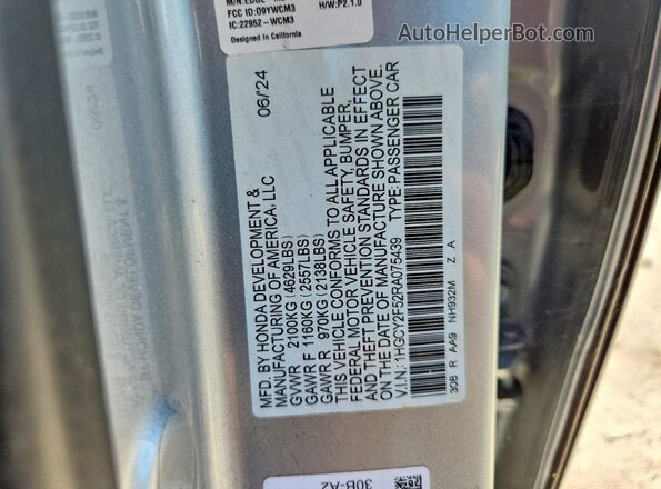 1HGCY2F52RA075439 2024 HONDA ACCORD Серебряный Вид наклейки с VIN-кодом