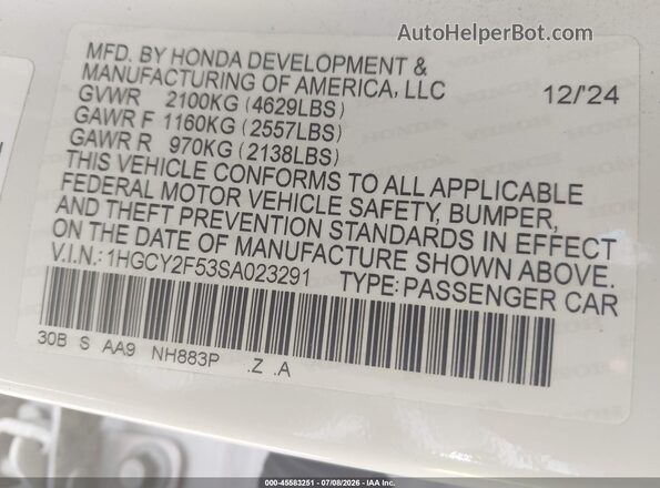 1HGCY2F53SA023291 2025 HONDA ACCORD White Engine compartment view