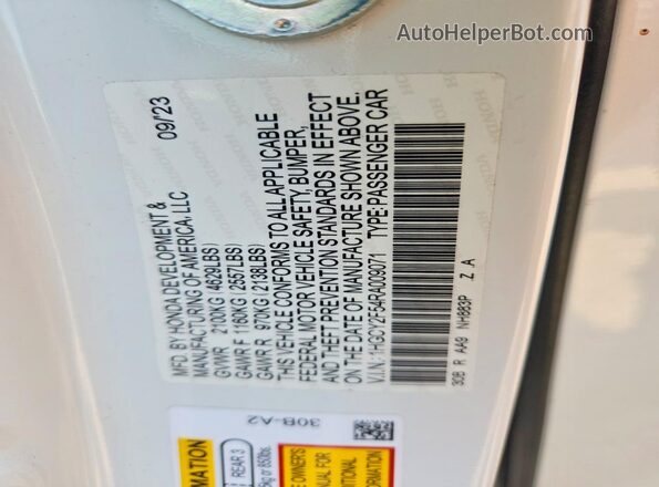 1HGCY2F54RA009071 2024 HONDA ACCORD Белый Вид наклейки с VIN-кодом