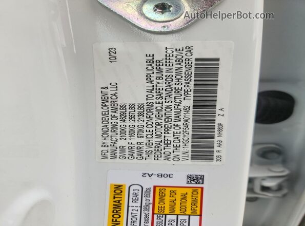 1HGCY2F54RA011452 2024 HONDA ACCORD White Вид підкапотного простору