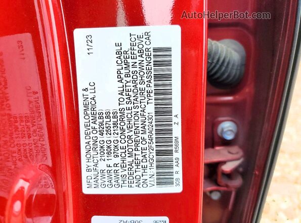 1HGCY2F54RA024301 2024 HONDA ACCORD Red Вид підкапотного простору