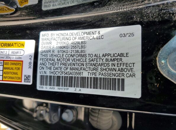 1HGCY2F54SA035661 2025 HONDA ACCORD Black VIN sticker view
