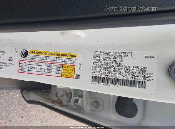 1HGCY2F56PA012941 2023 HONDA ACCORD White Vista del compartimento del motor