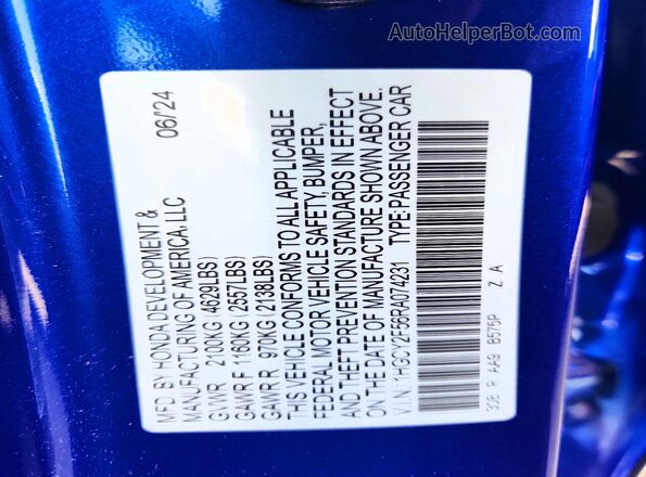1HGCY2F56RA074231 2024 HONDA ACCORD Blue ძრავის განყოფილების ხედი