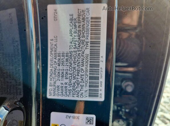 1HGCY2F56RA082992 2024 HONDA ACCORD Black Շարժիչի բաժամունքի տեսք