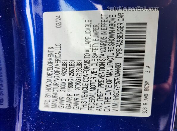 1HGCY2F57RA044493 2024 HONDA ACCORD Blue Շարժիչի բաժամունքի տեսք
