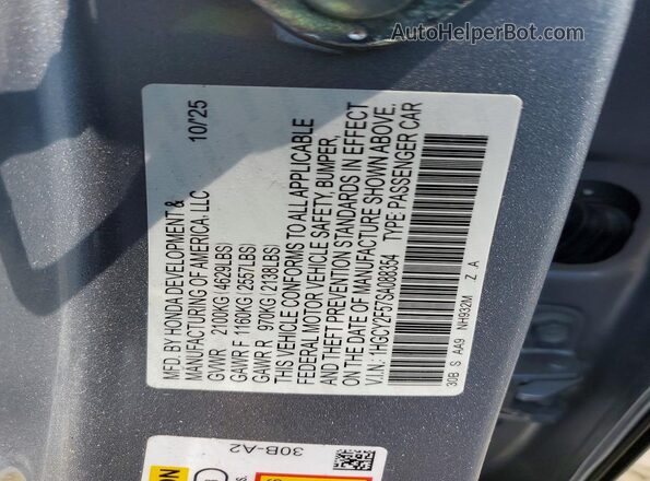 1HGCY2F57SA088354 2025 HONDA ACCORD Серебряный Вид наклейки с VIN-кодом