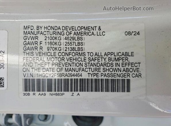 1HGCY2F58RA094464 2024 HONDA ACCORD White ძრავის განყოფილების ხედი