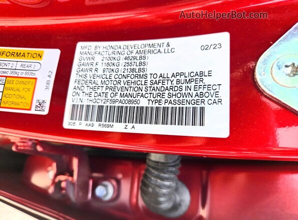 1HGCY2F59PA008950 2023 HONDA ACCORD Красный Вид подкапотного пространства