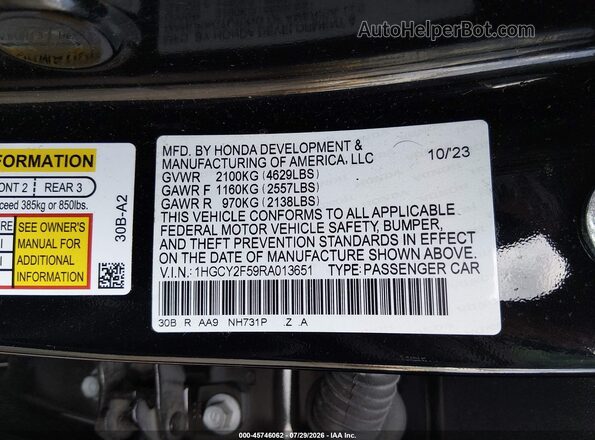 1HGCY2F59RA013651 2024 HONDA ACCORD Black Вид підкапотного простору