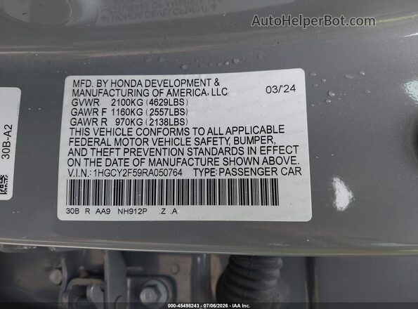 1HGCY2F59RA050764 2024 HONDA ACCORD Gray Вид підкапотного простору