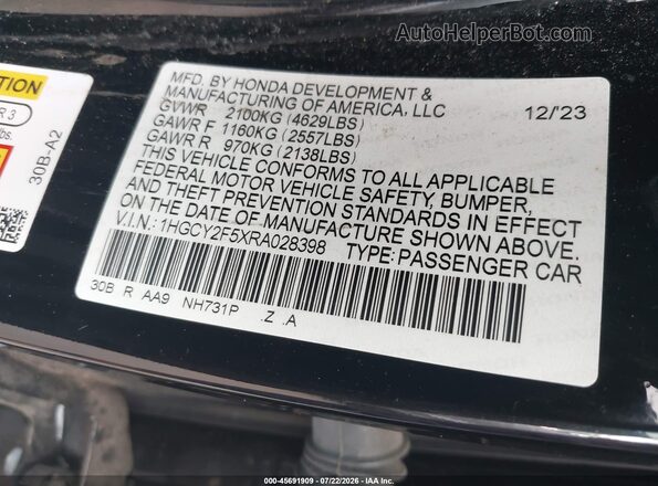 1HGCY2F5XRA028398 2024 HONDA ACCORD Черный Вид подкапотного пространства