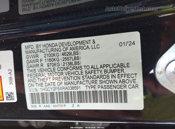 1HGCY2F5XRA038591 2024 HONDA ACCORD Черный Вид подкапотного пространства