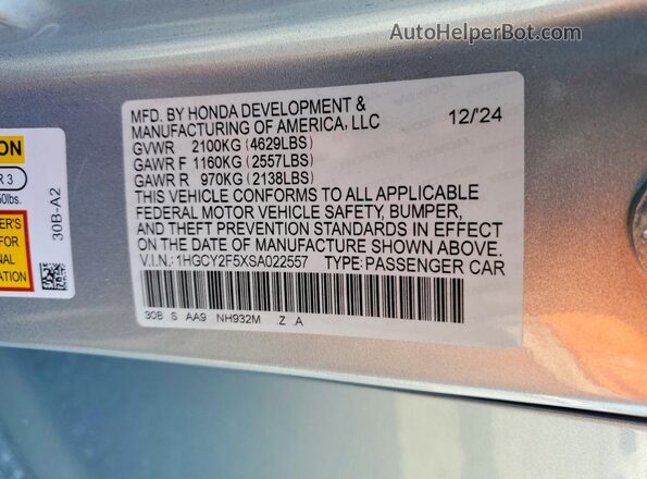 1HGCY2F5XSA022557 2025 HONDA ACCORD Silver Շարժիչի բաժամունքի տեսք