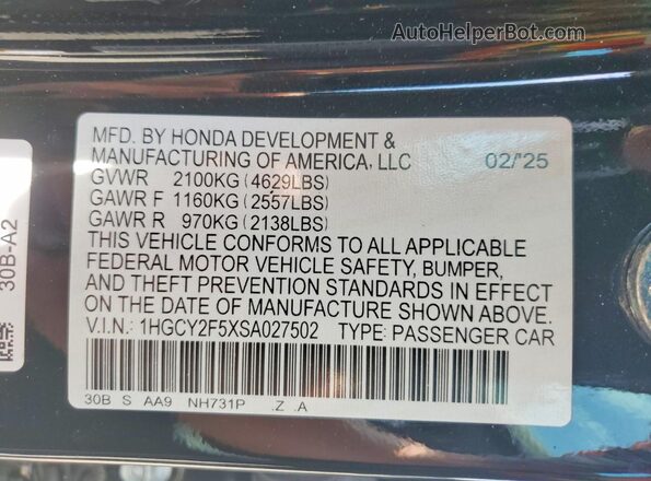 1HGCY2F5XSA027502 2025 HONDA ACCORD Черный Вид подкапотного пространства