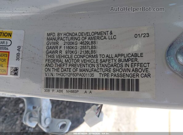 1HGCY2F60PA001135 2023 HONDA ACCORD White Engine compartment view