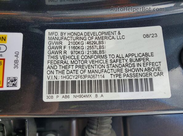 1HGCY2F63PA067114 2023 HONDA ACCORD Charcoal ძრავის განყოფილების ხედი