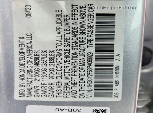 1HGCY2F63PA069929 2023 HONDA ACCORD Silver Widok komory silnika