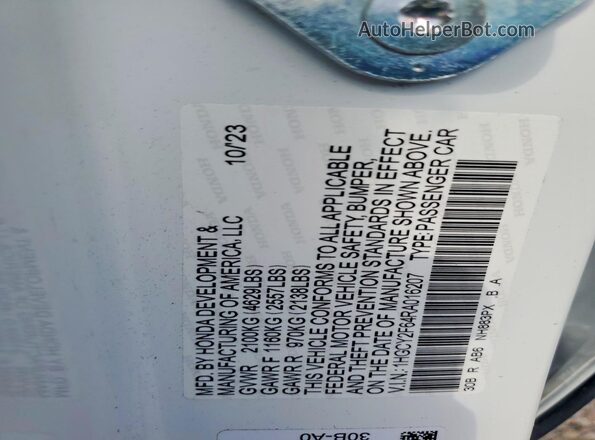1HGCY2F64RA016207 2024 HONDA ACCORD White Widok naklejki z numerem VIN