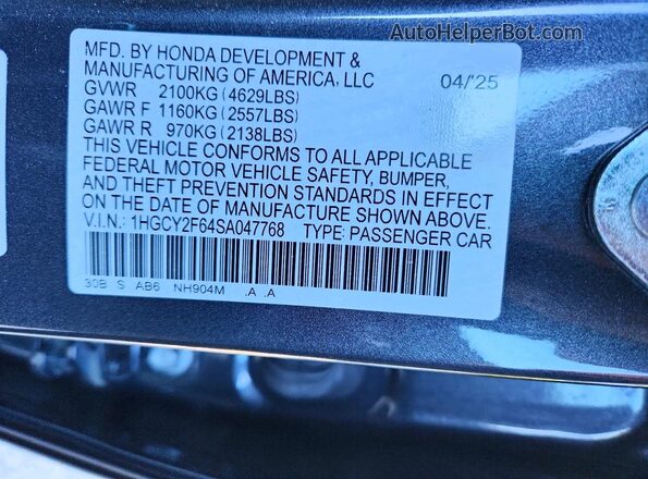 1HGCY2F64SA047768 2025 HONDA ACCORD Серый Вид подкапотного пространства