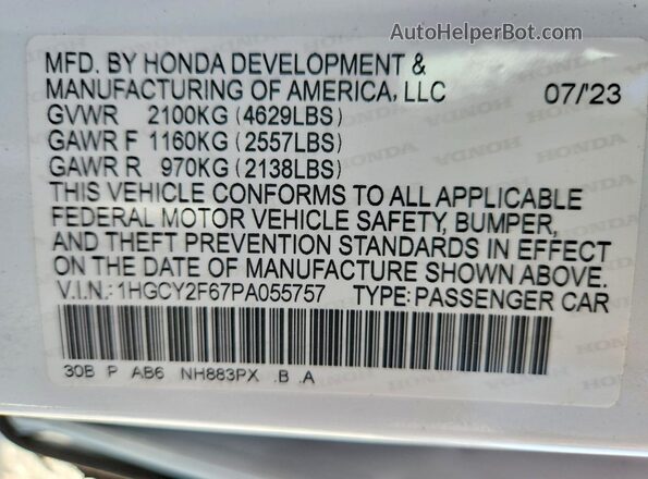 1HGCY2F67PA055757 2023 HONDA ACCORD White Widok komory silnika