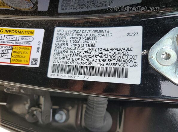 1HGCY2F6XPA040458 2023 HONDA ACCORD Black Շարժիչի բաժամունքի տեսք