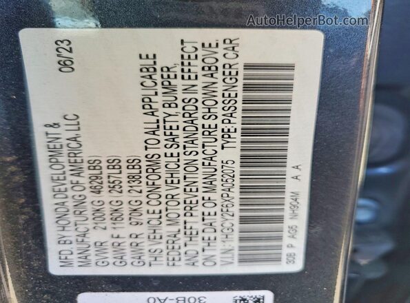 1HGCY2F6XPA052075 2023 HONDA ACCORD Угольный Вид подкапотного пространства