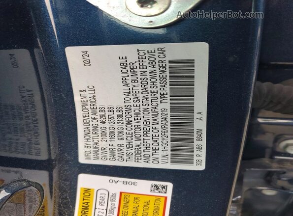 1HGCY2F6XRA040219 2024 HONDA ACCORD Blue Engine compartment view