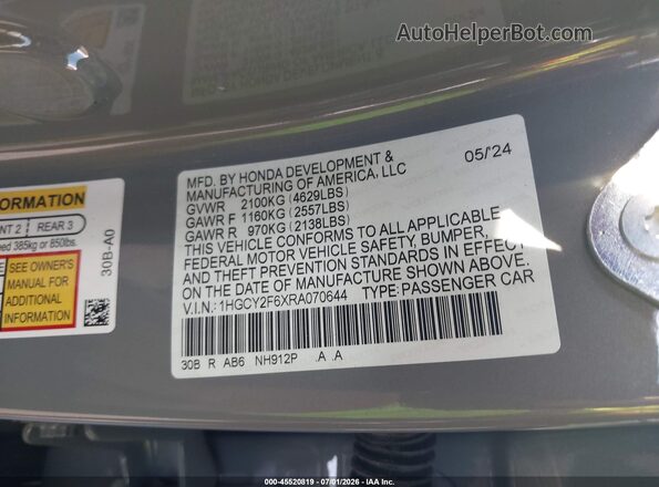 1HGCY2F6XRA070644 2024 HONDA ACCORD Gray Widok komory silnika