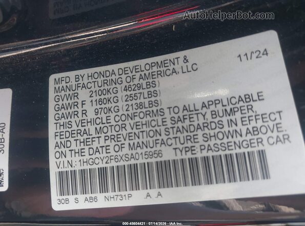 1HGCY2F6XSA015956 2025 HONDA ACCORD Black Շարժիչի բաժամունքի տեսք