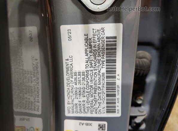 1HGCY2F71PA036288 2023 HONDA ACCORD Gray Vista de la etiqueta del VIN