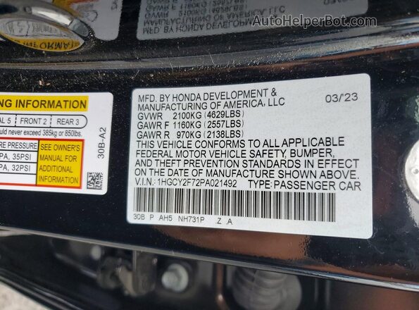 1HGCY2F72PA021492 2023 HONDA ACCORD Black Շարժիչի բաժամունքի տեսք