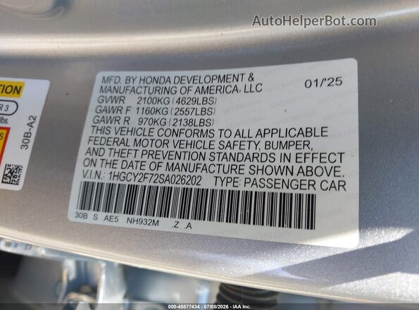 1HGCY2F72SA026202 2025 HONDA ACCORD Gray Widok komory silnika