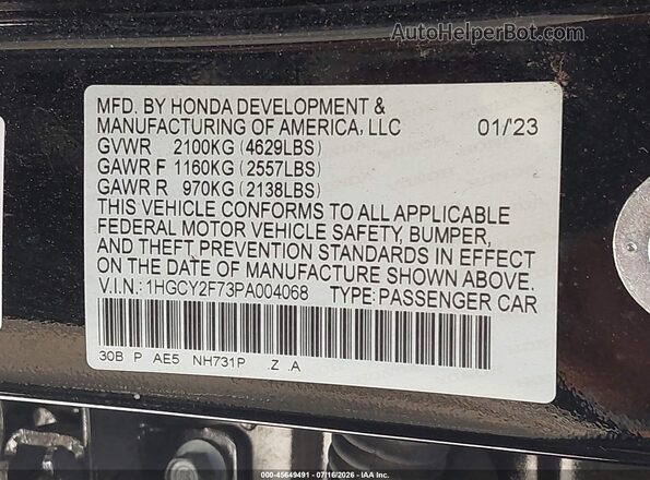 1HGCY2F73PA004068 2023 HONDA ACCORD Black Շարժիչի բաժամունքի տեսք