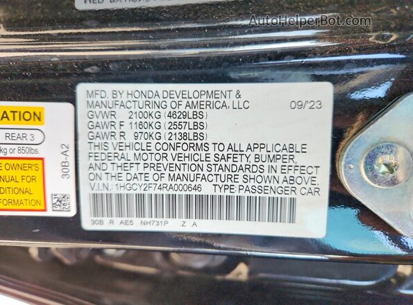 1HGCY2F74RA000646 2024 HONDA ACCORD Black Engine compartment view