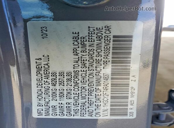 1HGCY2F74RA014837 2024 HONDA ACCORD Gray Շարժիչի բաժամունքի տեսք