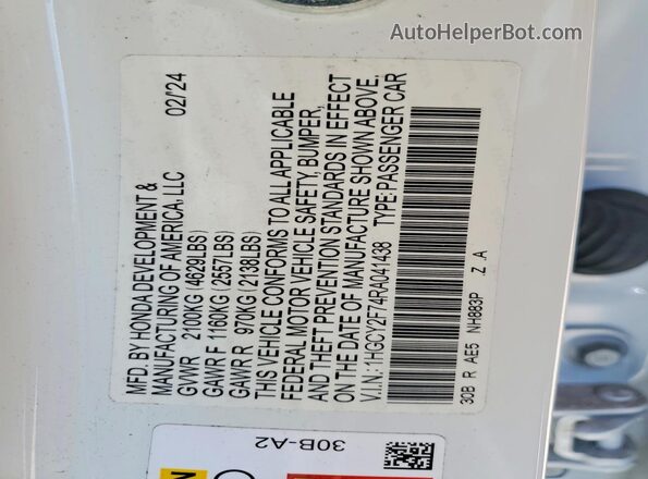1HGCY2F74RA041438 2024 HONDA ACCORD White 360 interior view