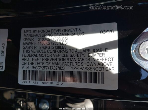 1HGCY2F74TA027823 2026 HONDA ACCORD Black Շարժիչի բաժամունքի տեսք