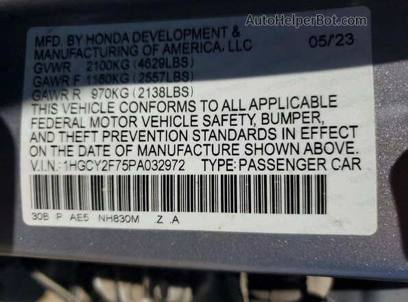 1HGCY2F75PA032972 2023 HONDA ACCORD Silver ძრავის განყოფილების ხედი