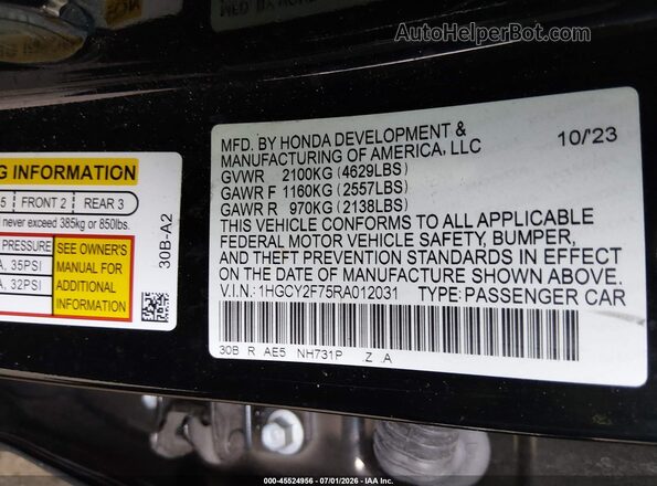 1HGCY2F75RA012031 2024 HONDA ACCORD Black Vista del compartimento del motor
