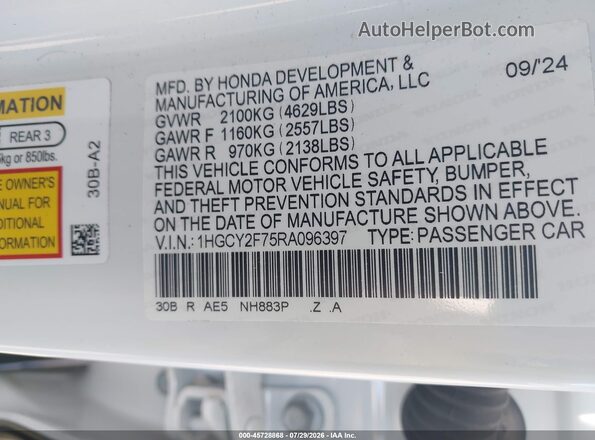 1HGCY2F75RA096397 2024 HONDA ACCORD White Շարժիչի բաժամունքի տեսք