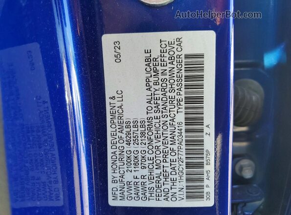 1HGCY2F77PA034416 2023 HONDA ACCORD Blue Widok komory silnika