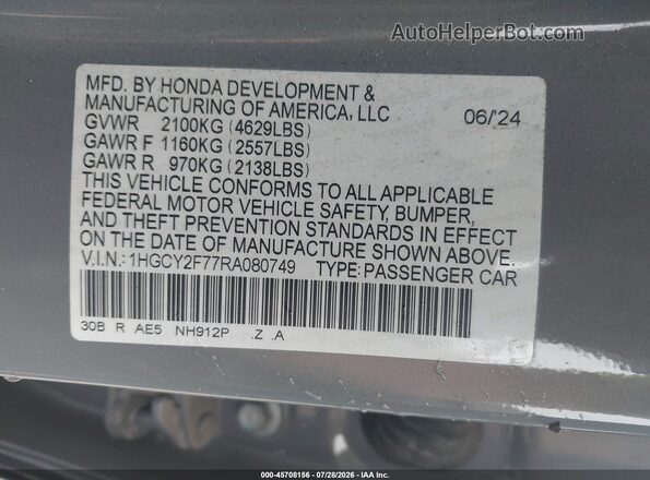 1HGCY2F77RA080749 2024 HONDA ACCORD Gray Engine compartment view